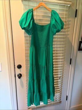 Francesca's Teal Smocked Puff Sleeve Maxi Dress